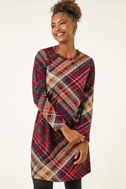Roman Red Check Print Swing Pocket Dress