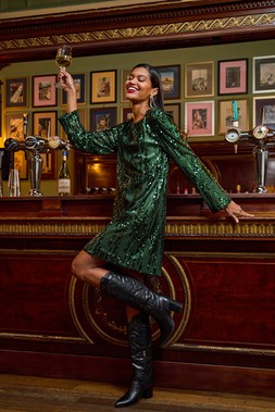 Green Sequin Shift Dress