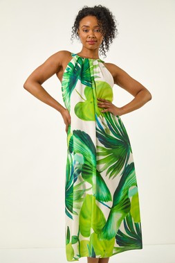 Roman Petite Leaf Halter Neck Shift Dress