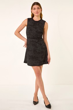 Roman Black Textured Trim Detail Stretch Dress