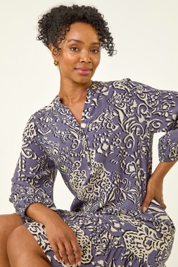 Roman Petite Grey Abstract Print Tiered Dress