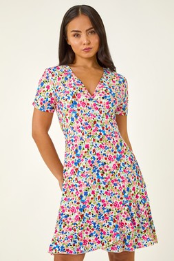 Roman Petite Floral Frill Wrap Dress