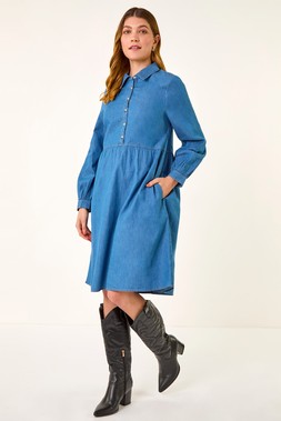 Roman Denim Button Through Pocket Dress