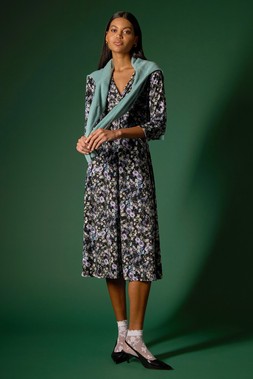 Roman Floral Twisted Front Stretch Midi Dress