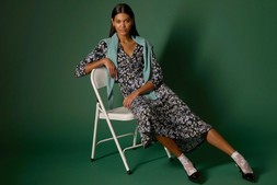 Roman Floral Twisted Front Stretch Midi Dress