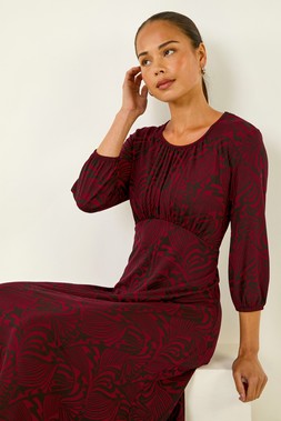 Roman Petite Wine Abstract Swirl Midi Dress