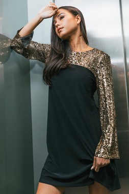 Roman Petite Bronze Contrast Sequin Stretch Dress