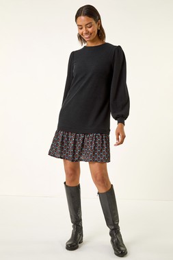 Roman Black Geometric Mix Print Mini Dress