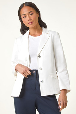 Roman Petite White Cotton Stretch Blazer