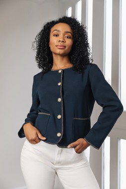 Navy Petite Scuba Button Up Jacket