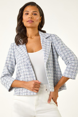 Roman Textured Check Print Collar & Revere Blazer