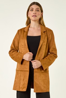 Roman Tan Faux Suede Longline Jacket