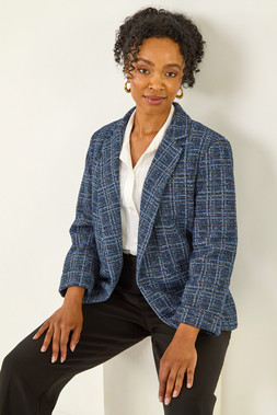 Roman Petite Navy Boucle Stretch Blazer