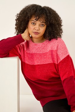 Roman Curve Red Ombre Stripe Knit Jumper
