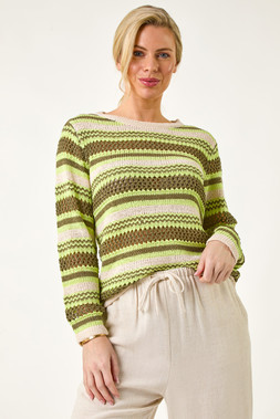 Roman Petite Khaki Stripe Print Stretch Knit Jumper