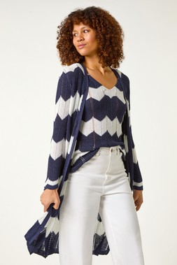Roman Chevron Stripe Shimmer Longline Cardigan