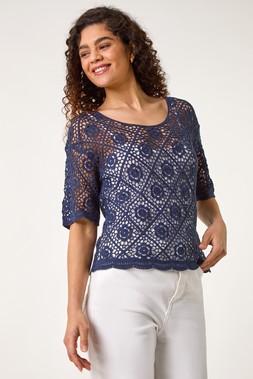 Roman Navy Cotton Smart Crochet Tee