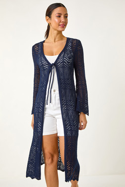 Roman Longline Tie Cotton Blend Knit Cardigan