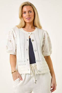 Roman Petite Embroidered Sleeve Knit Cardigan