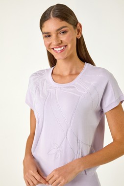 Roman Lilac Leaf Print Hotfix Knitted Top