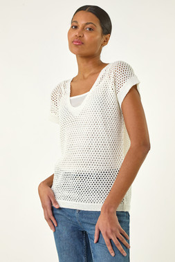 Roman Ivory Light Weight Open Knit Top