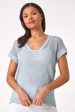 Roman Light Blue 2 in 1 Open Knitted Tee