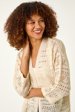Roman Natural 3/4 Sleeve Stitch Detail Cardigan