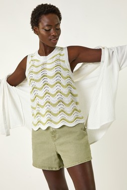 Roman Ivory Scallop Wave Knit Vest