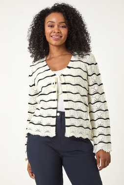 Roman Petite Ivory Stripe Knitted Tie Cardigan