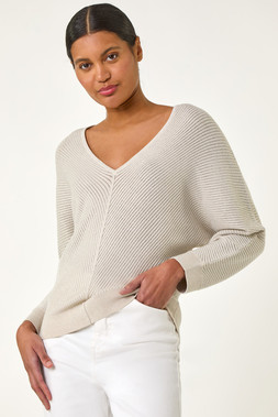 Roman Textured Relaxed V-Neck Knit Jumper