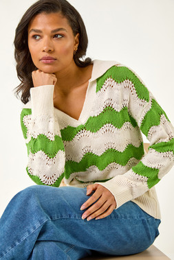 Roman Wave Long Sleeve Polo Knit Jumper