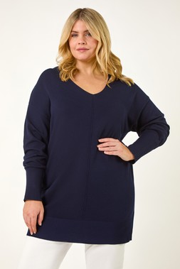 Roman Curve Navy V-Neck Relaxed Jumper
