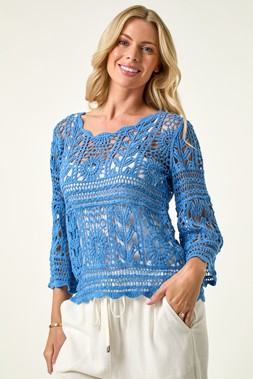 Roman Petite Blue Crochet Tunic Top