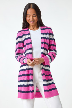 Roman Petite Pink Stripe Pointelle Knit Cardigan