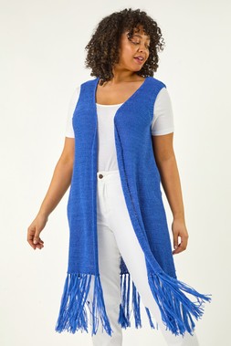 Roman Curve Royal Blue Crochet Knit Tassel Cardigan