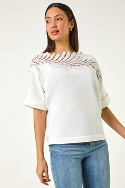 Roman Embellished Short Sleeve Knit Top