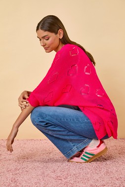 Roman Pink Pointelle Knit Heart Cardigan
