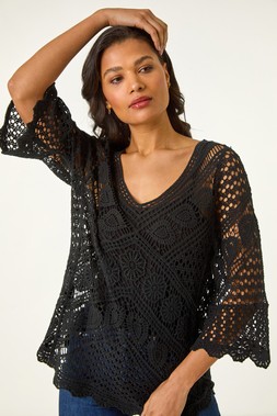 Roman Crochet Lace V-Neck Open Knit