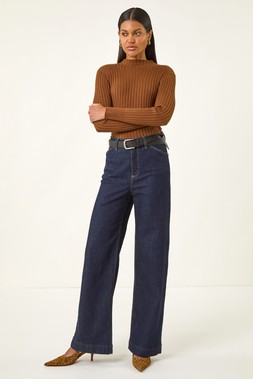 Roman Chocolate Ribbed Detail Knitted Jumper