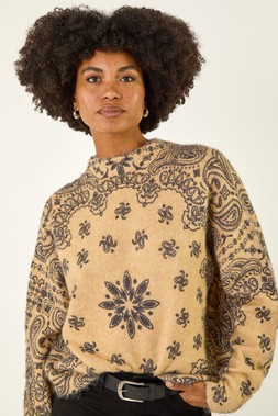 Roman Beige Abstract Floral Knit Jumper
