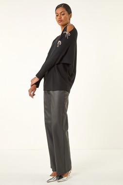 Roman Black Bow Sleeve V-Neck Knit Jumper