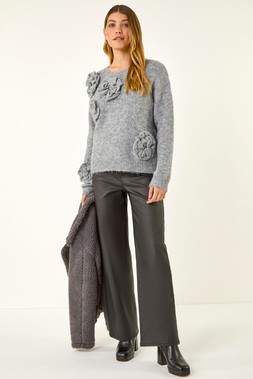 Roman Grey Chunky Floral Knit Jumper