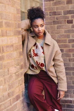 Roman Taupe Floral Crew Neck Knit Jumper