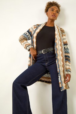 Roman Beige Boucle Jacquard Knitted Cardigan