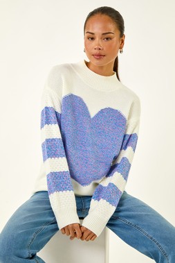 Roman Petite Blue Colour Block Heart Knit Jumper