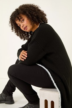 Roman Curve Black Longline Knit Cardigan