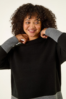 Roman Curve Black Colour Block Knit Jumper