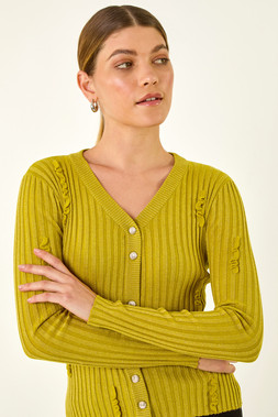 Roman Lime Ruffle Buttoned Knit Top
