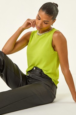 Roman Lime Embellished Neck Knit Vest