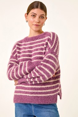 Roman Purple Fluffy Stripe Knit Jumper